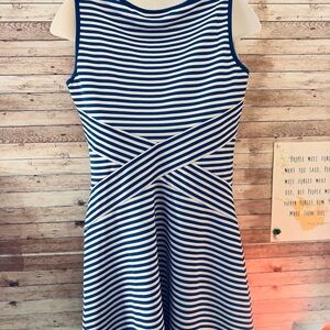 New York and Company Sporty Striped Blue and White Sleeveless Dress
